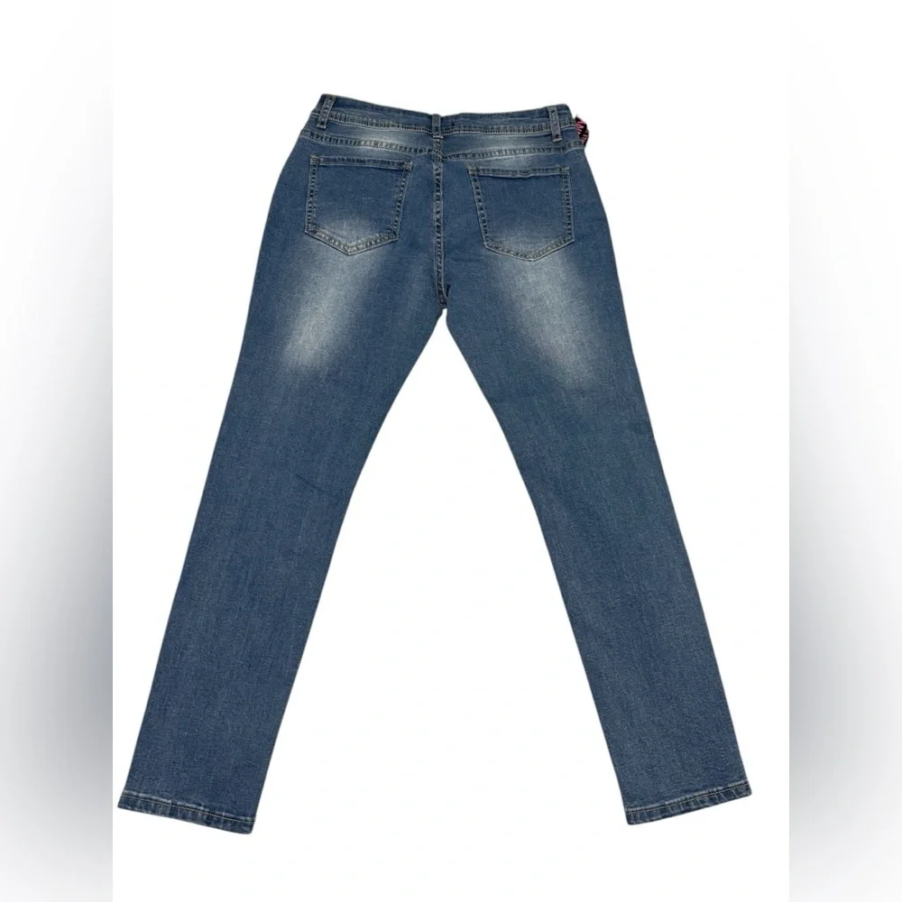 The Style Between US Denim Mid Rise Distressed Floral Embroidered Skinny Jean